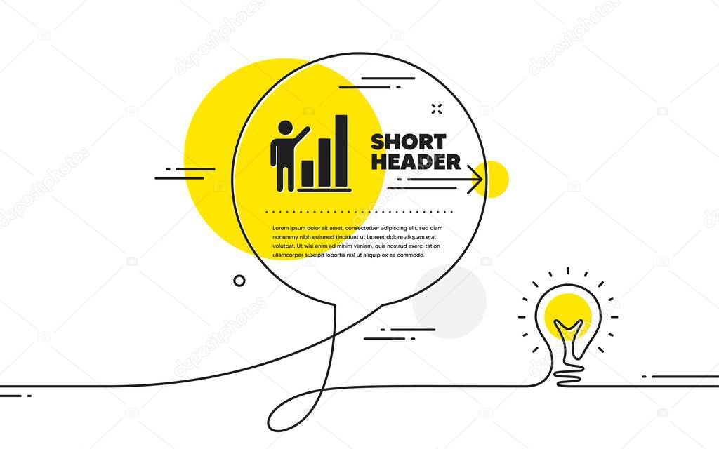 Graph icon. Continuous line idea chat bubble banner. Column chart sign. Growth diagram symbol. Graph chart icon in chat message. Talk comment light bulb background. Vector