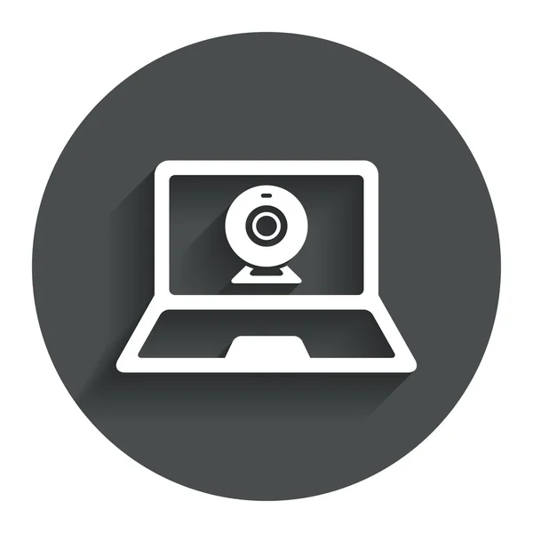 Video chat icono de signo portátil. Webcam hablar . — Vector de stock