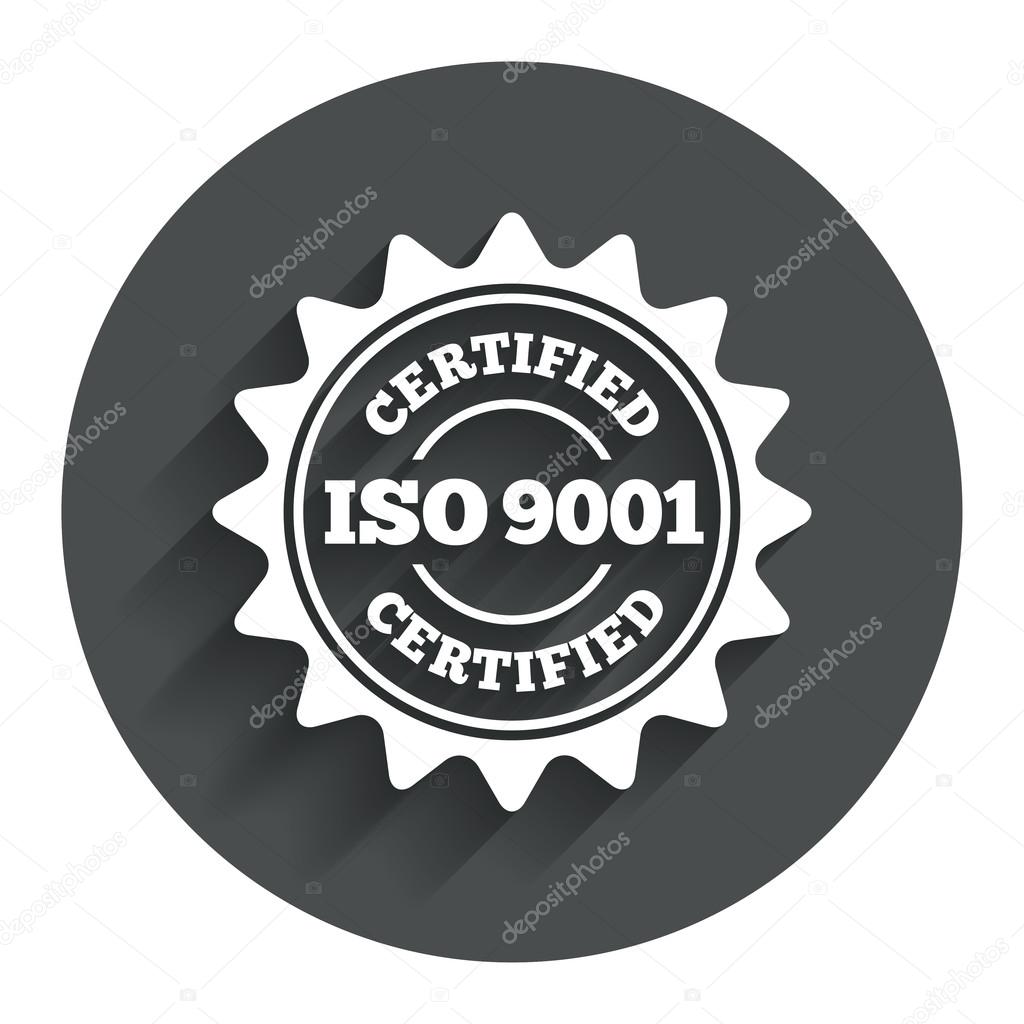 ISO 9001 certified sign. Certification stamp.