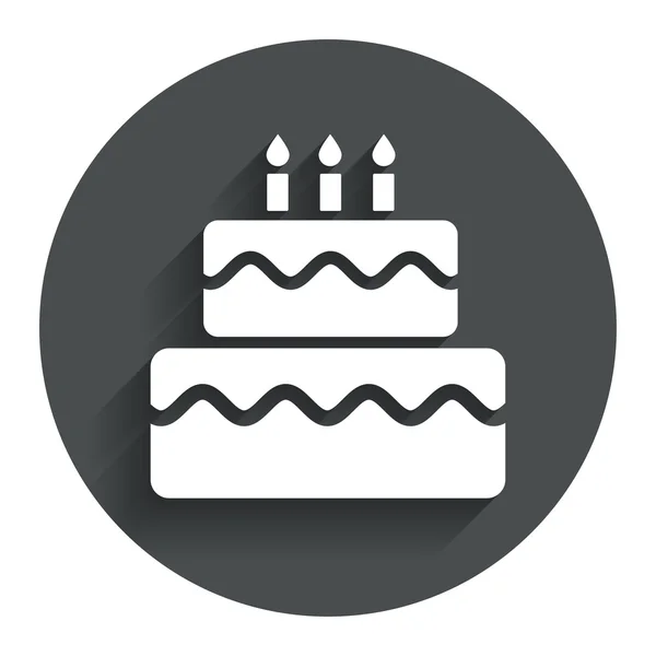 Icono de signo de pastel de cumpleaños. Símbolo de velas ardientes — Vector de stock