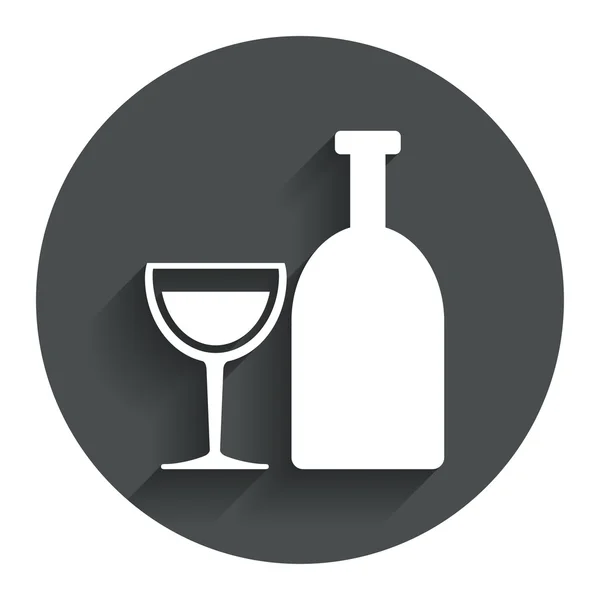 Segno di alcol. Simbolo da bere. Bottiglia con vetro — Vettoriale Stock