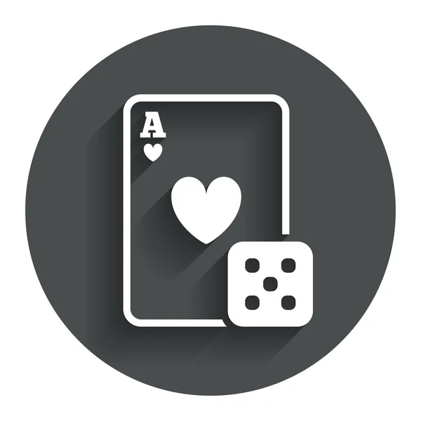 Casino sign icon. Playing card with dice symbol — Stock Vector