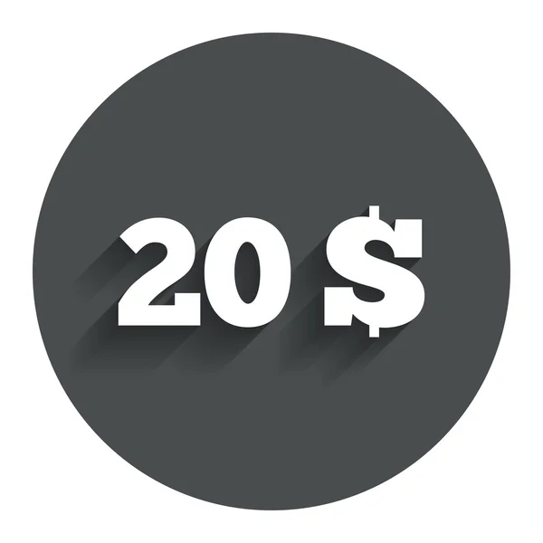 20 dolarów znak ikona. symbol waluty USD. — Wektor stockowy