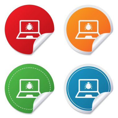 dizüstü bilgisayar virüs işareti simgesi. Notebook yazılım hata.