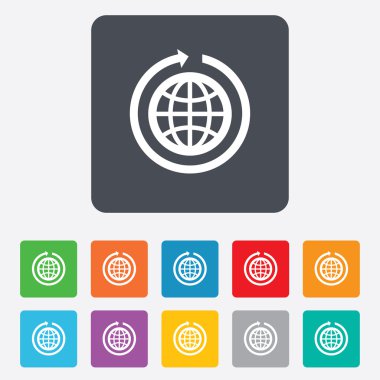 Küre işareti simgesi. yuvarlak dünya ok simgesi.