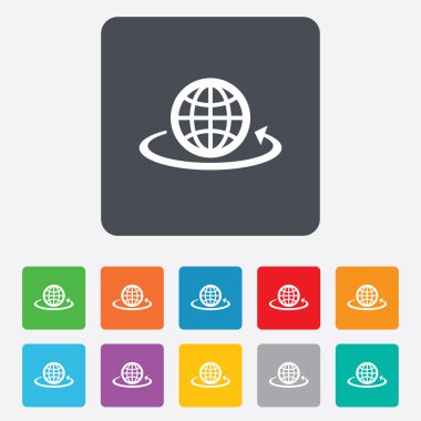 Küre işareti simgesi. yuvarlak dünya ok simgesi.