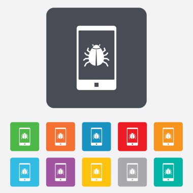 Smartphone virüs işareti simgesi. Yazılım hata simgesi.