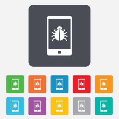 Smartphone virüs işareti simgesi. Yazılım hata simgesi.
