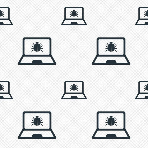 ノート パソコンのウイルスの記号アイコン。ノートブック ソフトウェアのバグ. — ストックベクタ