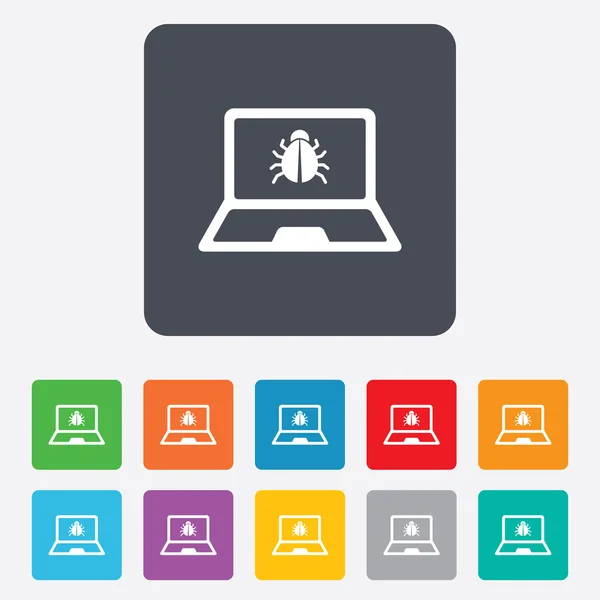 Laptop virus teken pictogram. Notebook software bug. — Stockvector