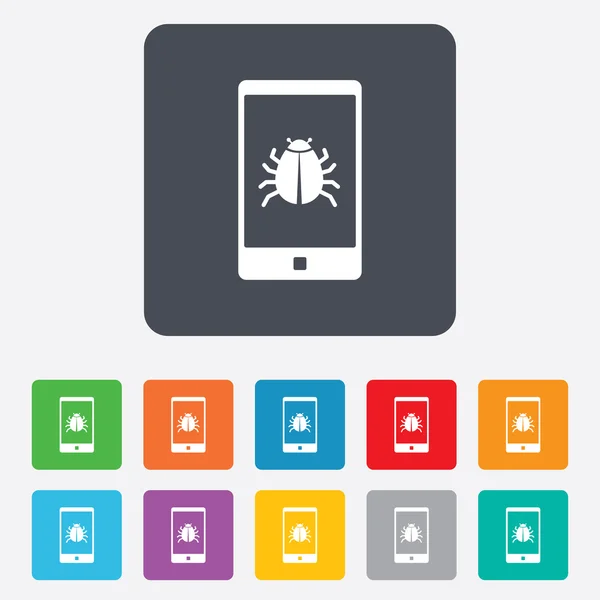 Smartphone virus segno icona. Simbolo bug software . — Vettoriale Stock