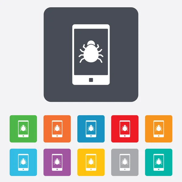 Smartphone virus teken pictogram. software bug symbool. — Stockvector