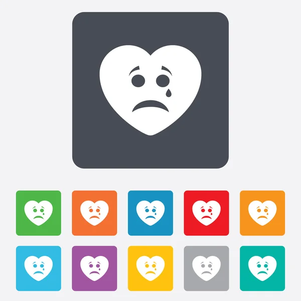 Triste visage de coeur avec l'icône de larme. Cris symbole . — Image vectorielle