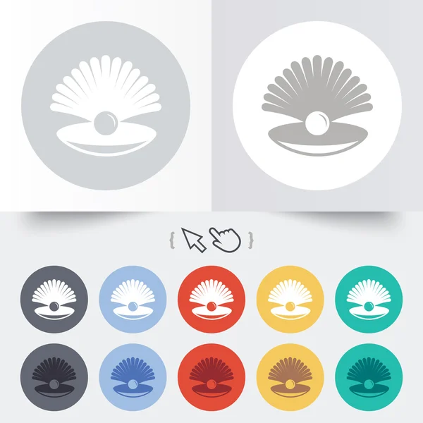 Sea shell met parel teken pictogram. Conch symbool. — Stockvector