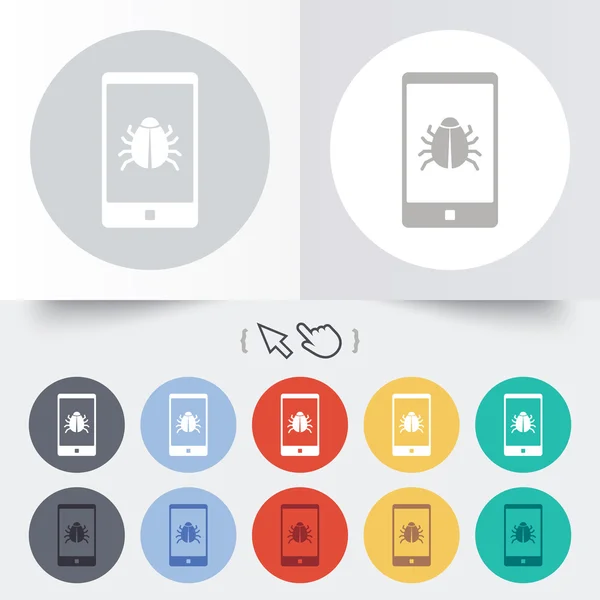 Smartphone virus teken pictogram. software bug symbool. — Stockvector