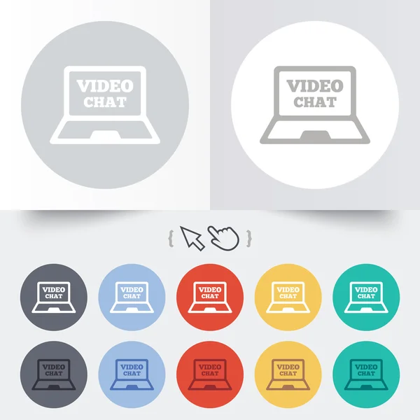 Video chat icono de signo portátil. Comunicación web . — Vector de stock