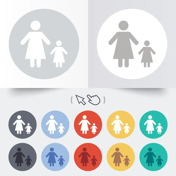 Famille monoparentale avec une icône de signe enfant . — Image vectorielle