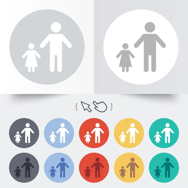 Tek ebeveynli aile ile çocuk işareti simgesi. — Stok Vektör
