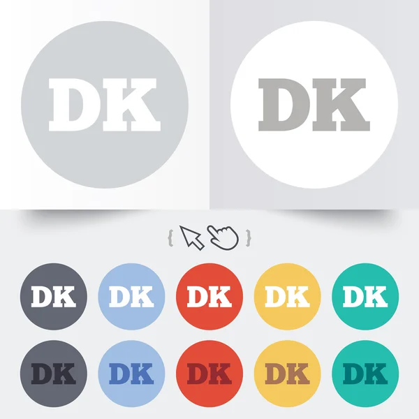Danimarca icona dei segni linguistici. Traduzione DK . — Vettoriale Stock