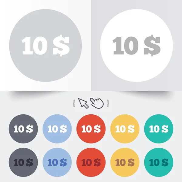 Icône de signe de 10 dollars. symbole de devise USD . — Image vectorielle