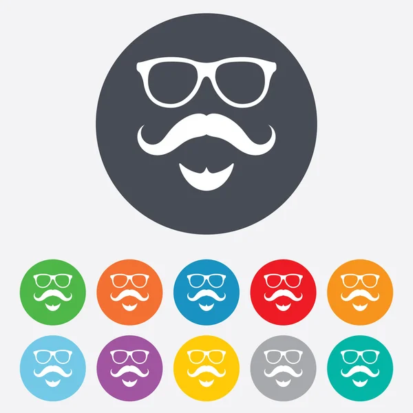 Icono de signo de bigote y gafas. Símbolo Hipster . — Archivo Imágenes Vectoriales