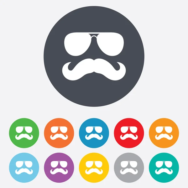 Icono de signo de bigote y gafas. Símbolo Hipster . — Vector de stock