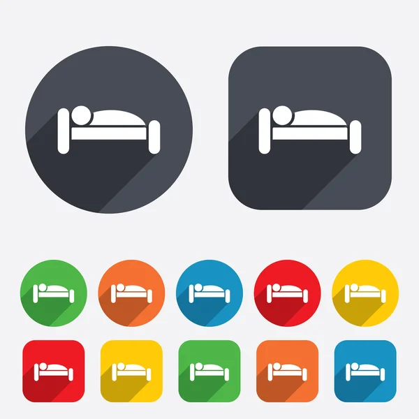 Human in bed icon. Rest place. Sleeper symbol. — Stock Vector