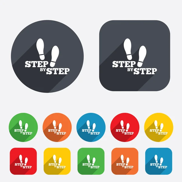 Stap voor stap teken pictogram. voetafdruk schoenen symbool. — Stockvector