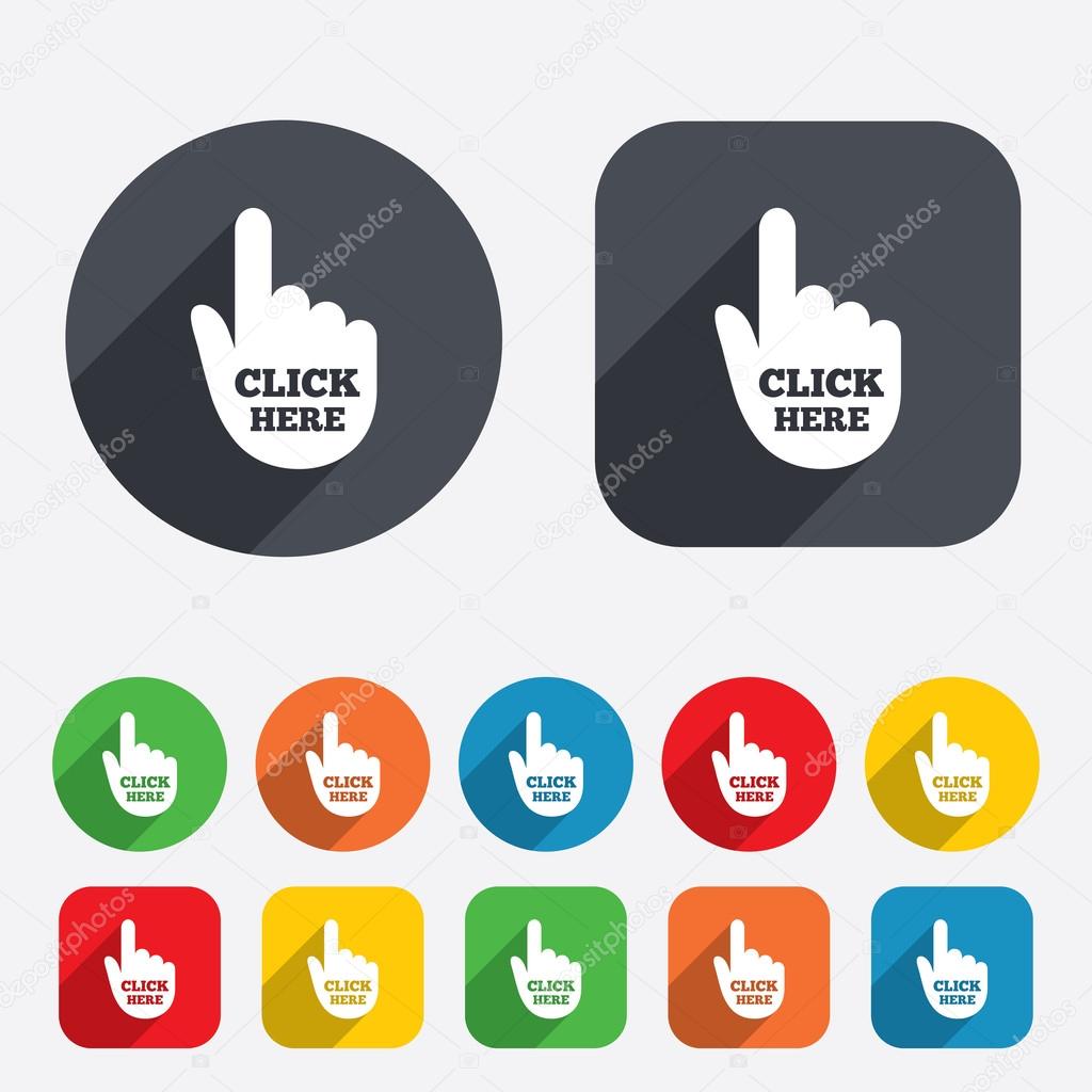 Click here hand sign icon. Press button.