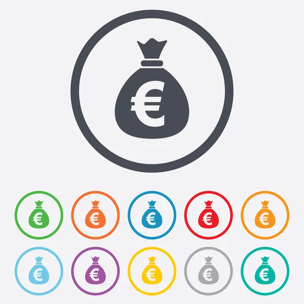 Icono de signo de bolsa de dinero. Euro EUR moneda . — Archivo Imágenes Vectoriales