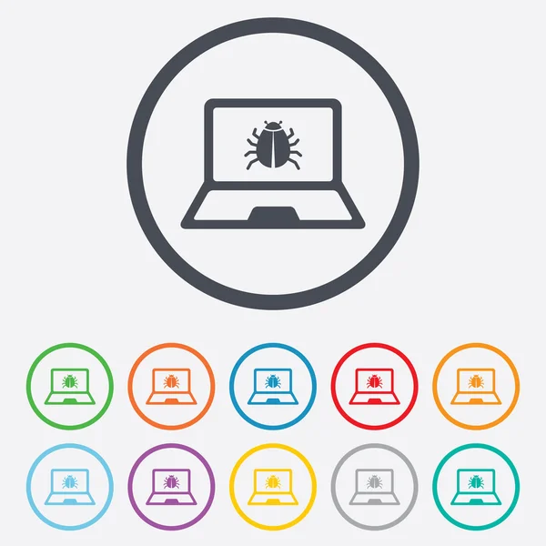 Laptop Virus Zeichen Symbol. Fehler bei Notebook-Software. — Stockvektor