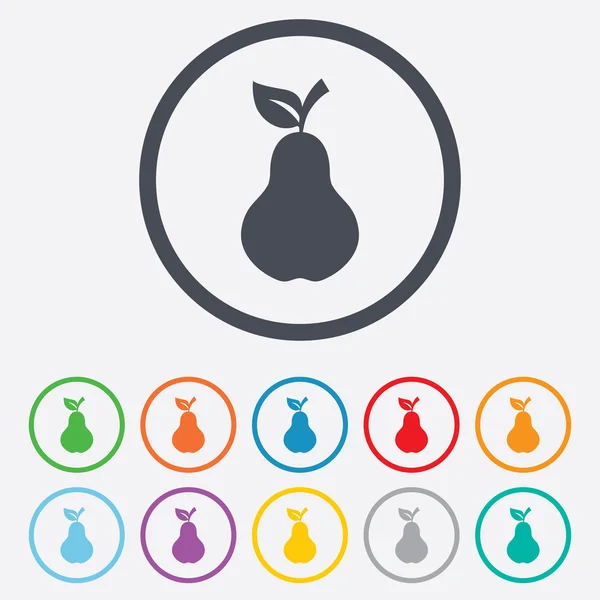 Peer met blad teken pictogram. fruit symbool. — Stockvector