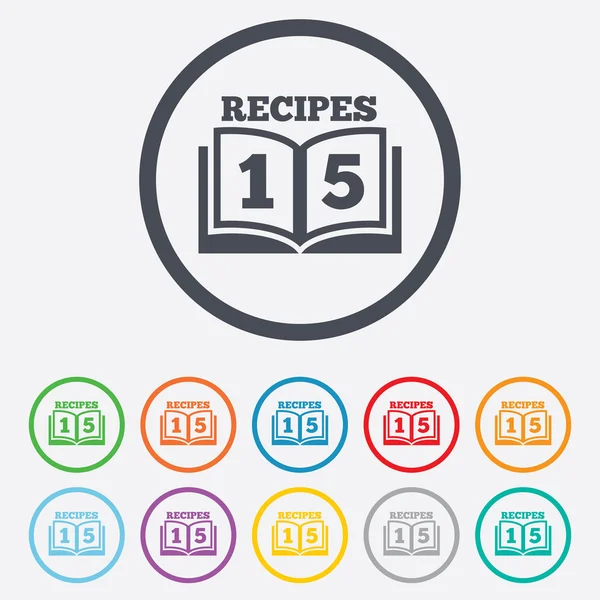 Cookbook sign icon. 15 Recipes book symbol. — Stock Vector