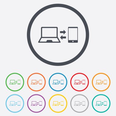 Eşitleme simgesi. notebook ile smartphone.