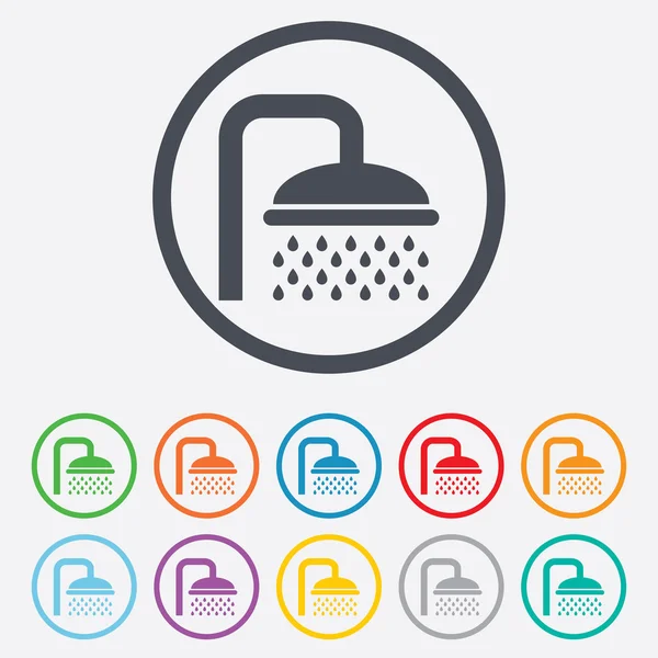 Icono de signo de ducha. Ducha con gotas de agua símbolo — Vector de stock