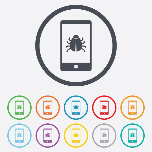 Icono de signo de virus Smartphone. Símbolo de error . — Vector de stock