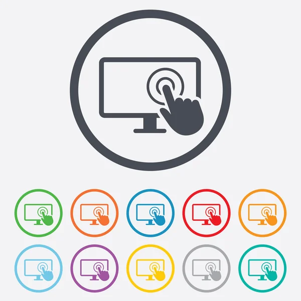 Icona del segno del monitor touch screen. Puntatore a mano . — Vettoriale Stock