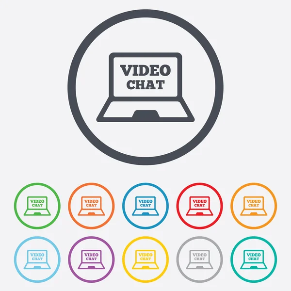 Video chat laptop sign icon. Web communication. — Stock Vector
