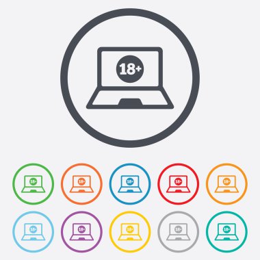 Yetişkin içerik laptop simgesi. Yetişkinler için Web sitesi.