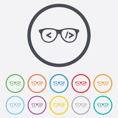 Coder sign icon. Programmer symbol. Glasses icon. Round circle buttons with frame. Vector clipart svg vector 