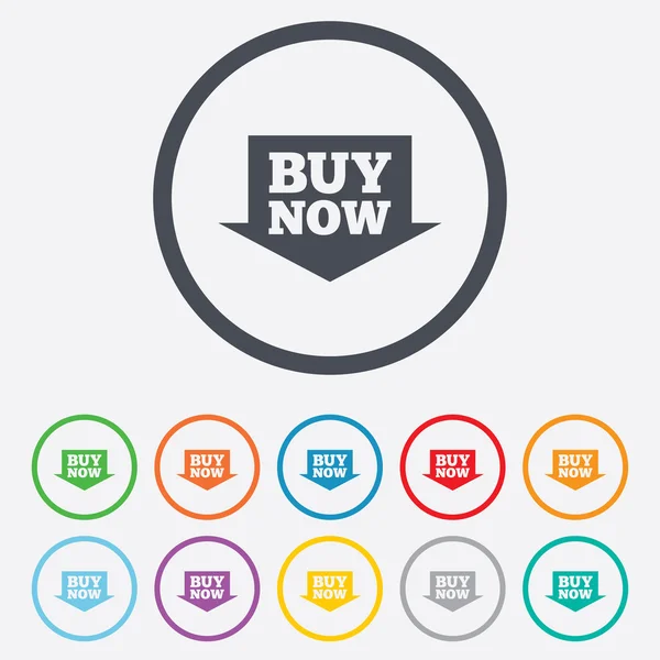 Comprar ahora signo icono. botón de flecha de compra en línea . — Vector de stock