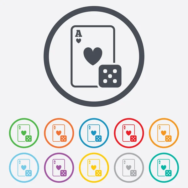 Icono de signo de casino. Jugar a la carta con el símbolo de dados — Archivo Imágenes Vectoriales