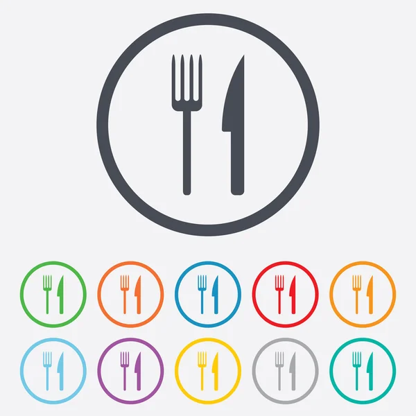 Mangez icône signe. Symbole de couverts. Fourchette et couteau . — Image vectorielle