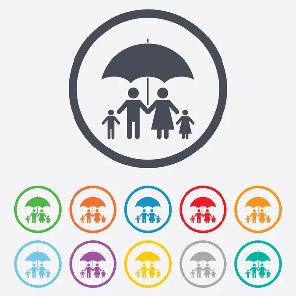 Icono completo del seguro familiar. Símbolo de paraguas . — Archivo Imágenes Vectoriales