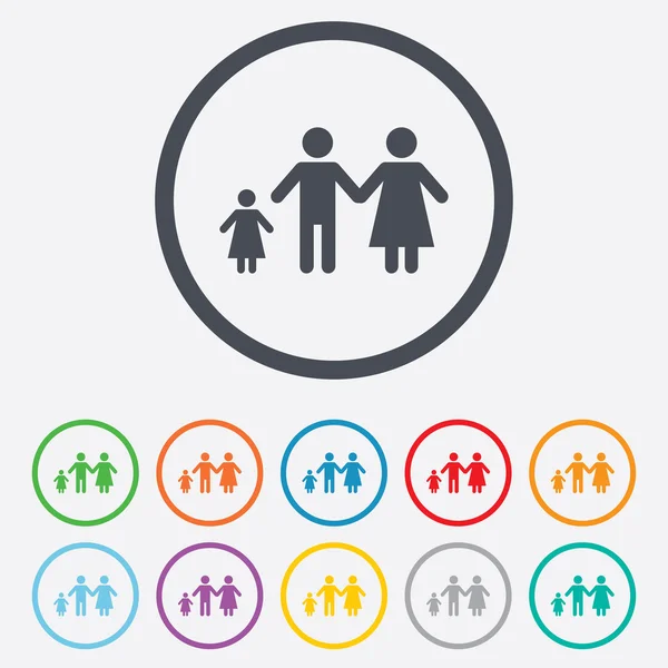 Komplett familj med ett barn tecken ikonen. — Stock vektor