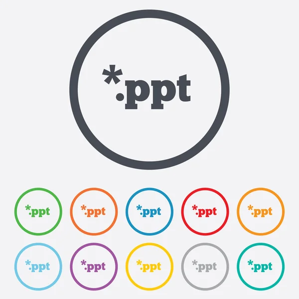 Icono de presentación del archivo. Descargar botón PPT . — Vector de stock