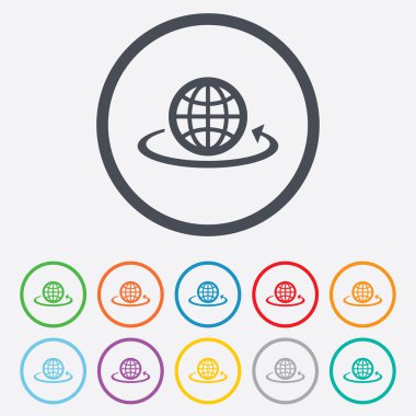 Küre işareti simgesi. yuvarlak dünya ok simgesi.