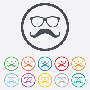 Bıyık ve gözlük işareti simgesi. hipster sembolü.