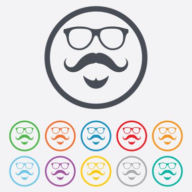Bıyık ve gözlük işareti simgesi. hipster sembolü.