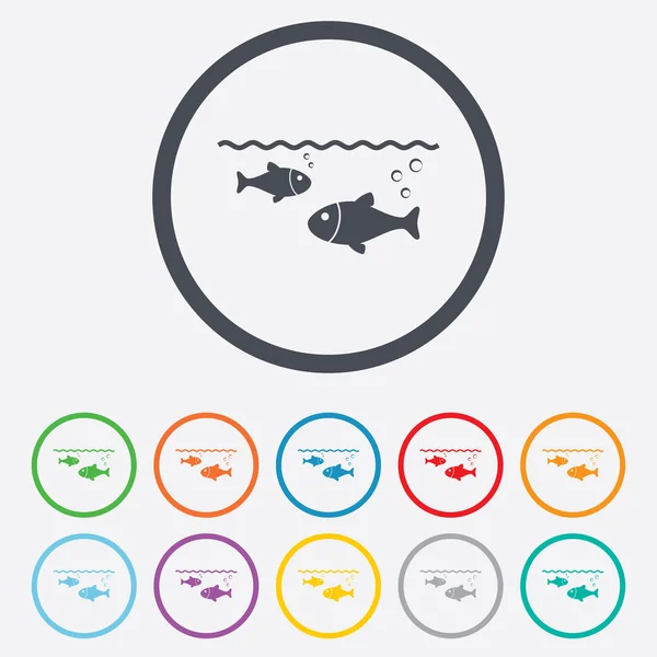 Peces en el icono signo de agua. Símbolo pesca . — Vector de stock